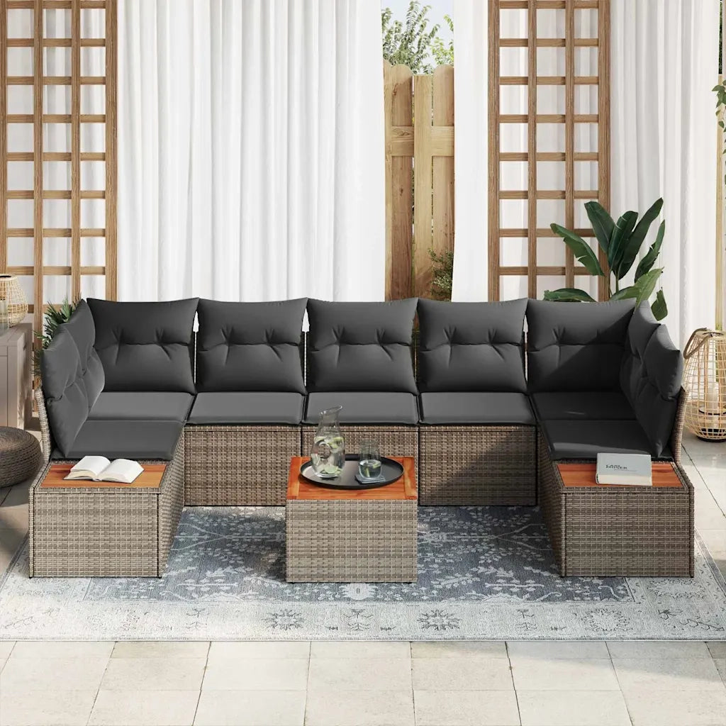 Set Divano da Giardino con cuscino 8 pcs Grigio Poly Rattan