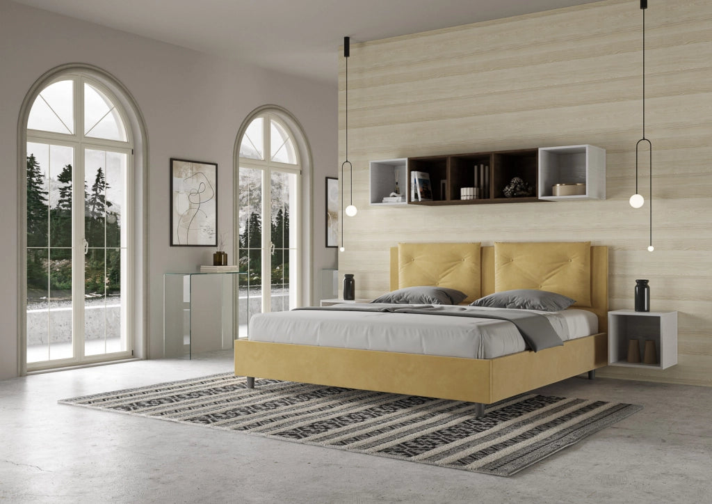 BS COM Letto matrimoniale king size senza rete imbottito 170x200 microfibra ocra