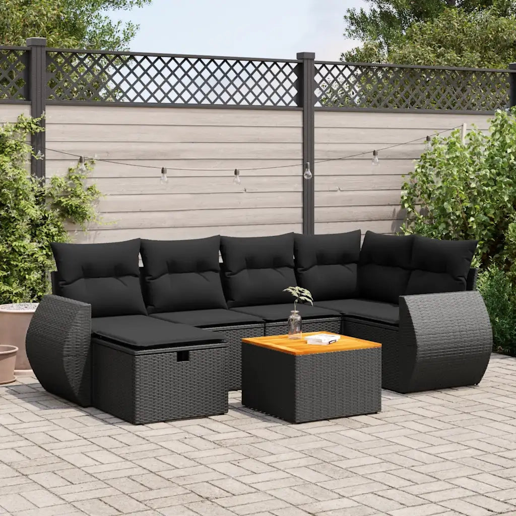 Set Divani da Giardino con Cuscini 7pz Nero Polyrattan 3325842