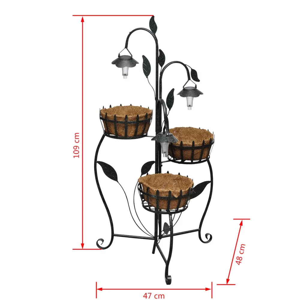 Fioriere partavasi supporto in ferro battuto e lampade LED s cod mxl 51755