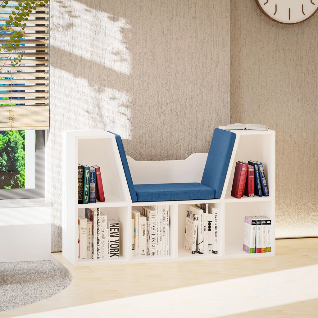 Libreria a cubi con panca ¨C zephmum ¨C blu, legno, 102x30x61 cm