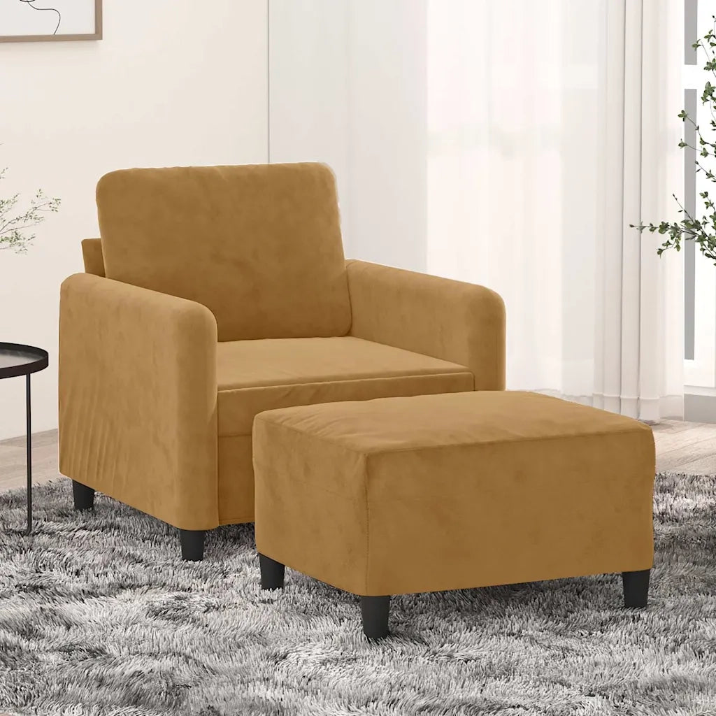 Poltrona | Sedia Relax con Poggiapiedi Marrone 60 cm in Velluto