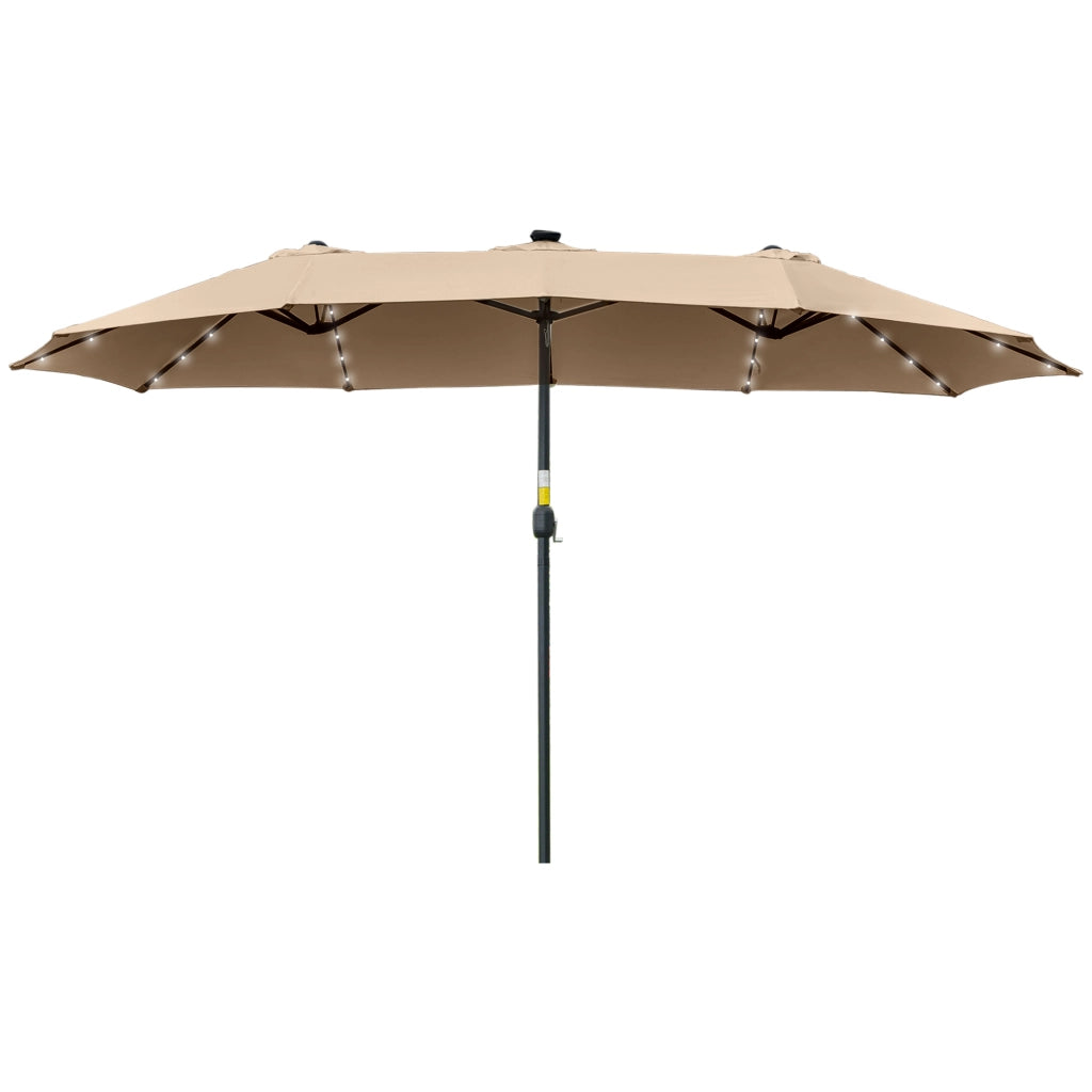 Ombrellone da Giardino Doppio 4.5m con 48 Luci LED e Manovella, Cachi