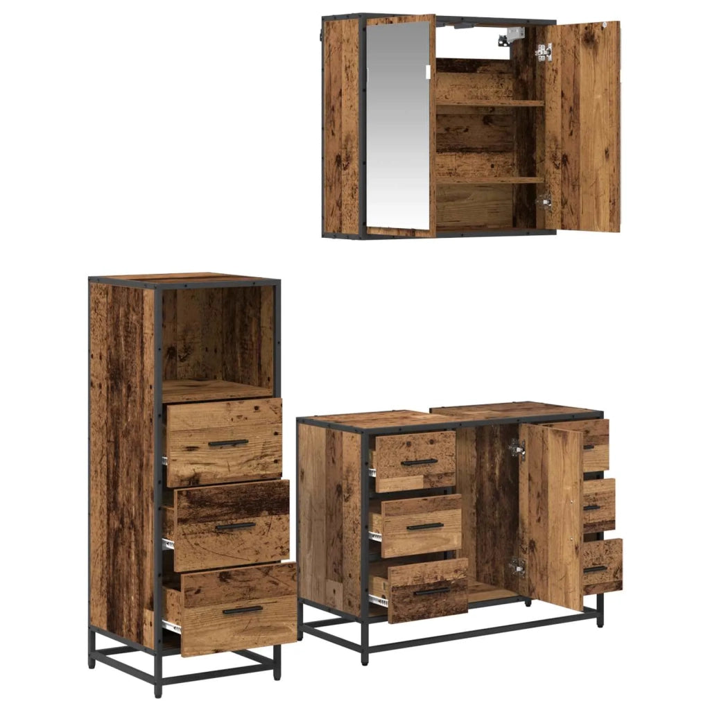Set di mobili per il Bagno | Armadio da bagno con cassetto 3 pz Legno vecchio