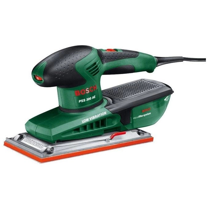 Bosch 0603340300 PSS 300 AE Levigatrice Orbitale 250 W Regolazione Elettronica 14000-24000 oscillazioni-min Microfilter colore Verde