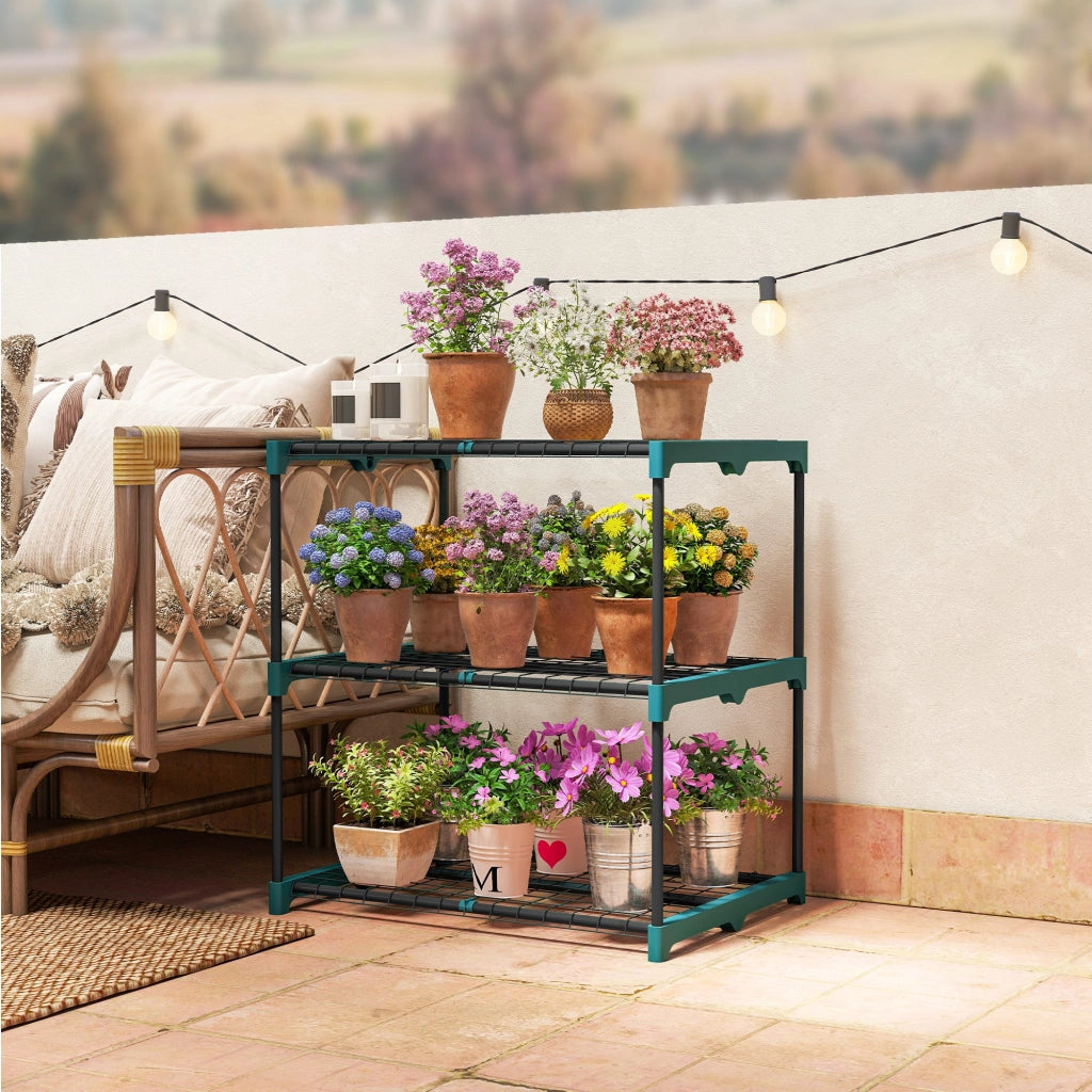 Portapiante 3 Ripiani ¨C Zephmum ¨C Verde Scuro Acciaio 72 cm