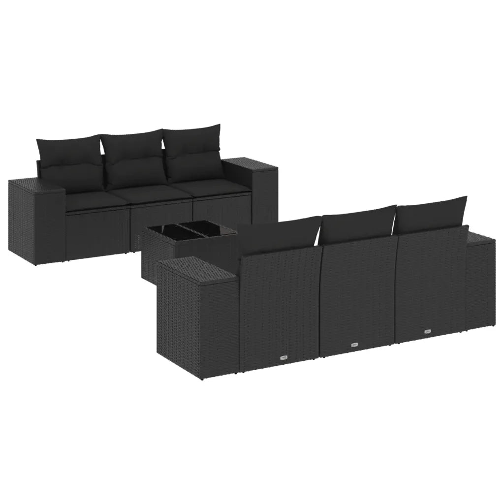 Set Divani da Giardino con Cuscini 7pz Nero Polyrattan