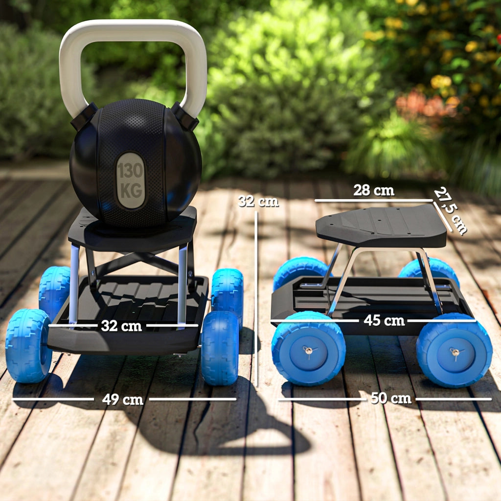 Sgabello da giardinaggio con ruote e vassoio portattrezzi ¨C Xylo ¨C Blu 50x49x32 cm