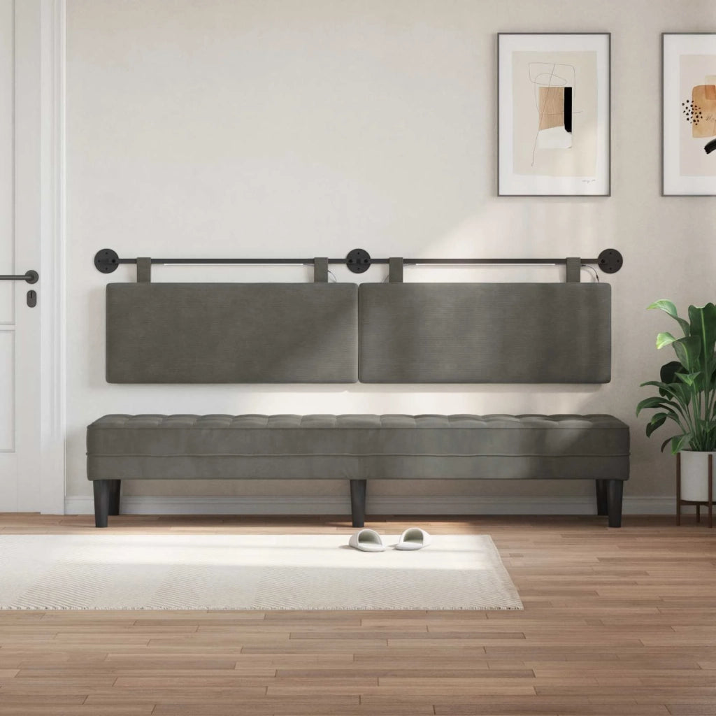 Testiera | Testata sospesa Con luce LED Grigio Scuro Tessuto in Cords
