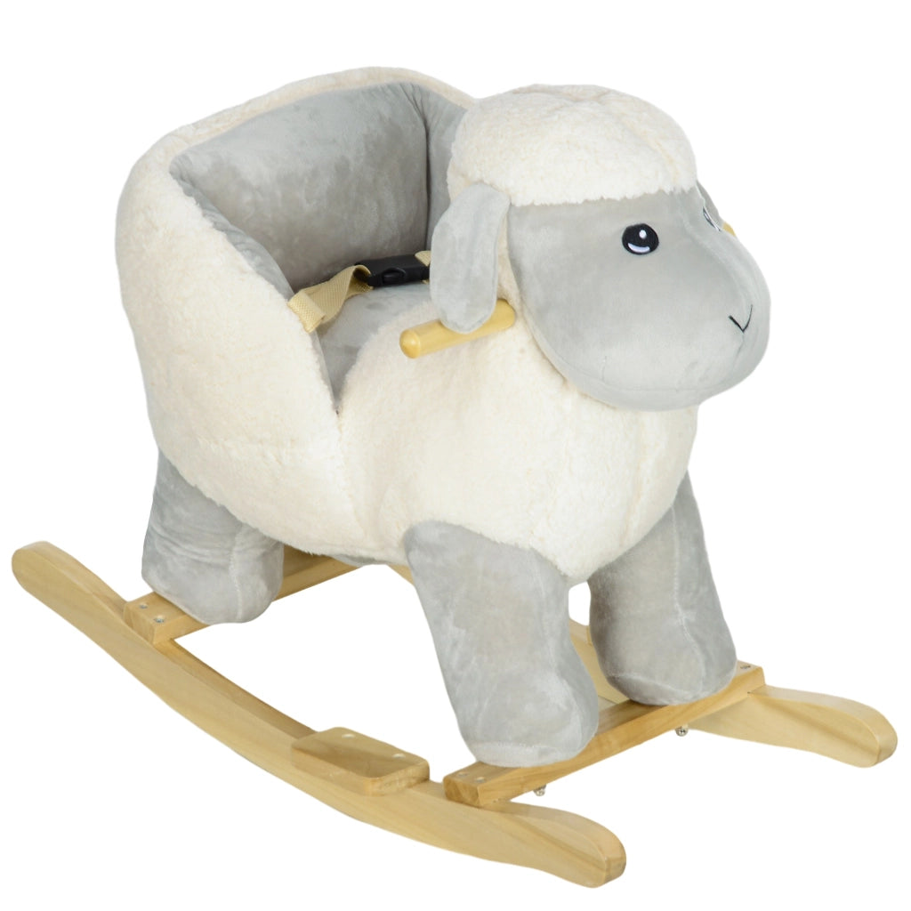Cavallo a Dondolo per Bambini in Legno e Peluche Pecorella Grigio
