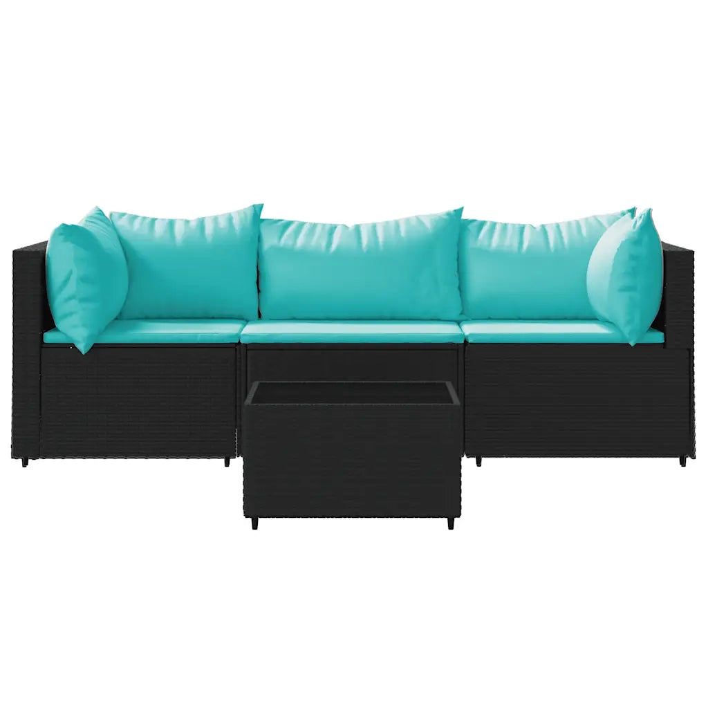 Set Divani da Giardino 4 pz | Set Salotto da Giardino con Cuscini Nero in Polyrattan