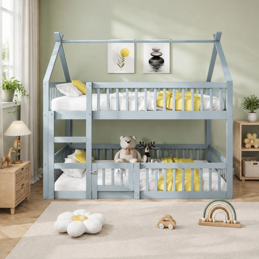 LETTO a soppalco per bambini 140x200 cm in legno grigio con scala