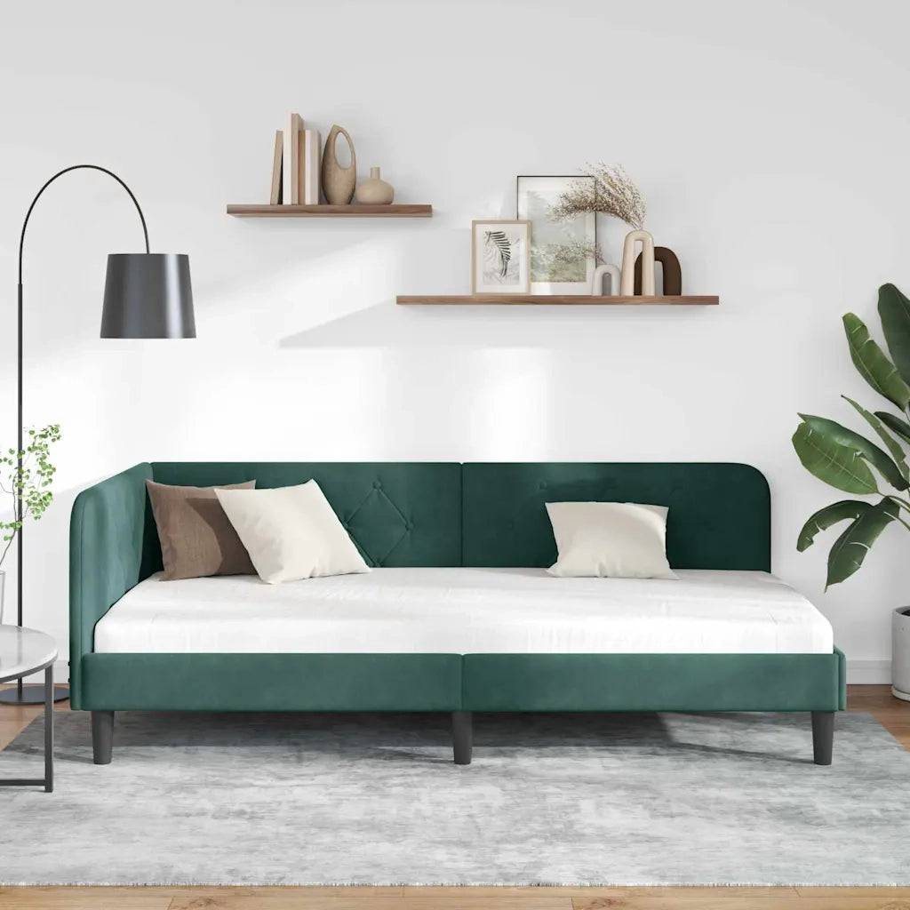 Cornice del letto ad angolo Verde Scuro 90 x 200 cm Velluto