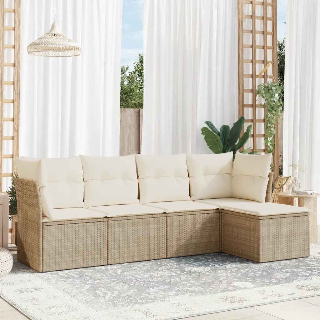 Set Divano da Giardino 5 pz con Cuscini Beige in Polyrattan 3217558