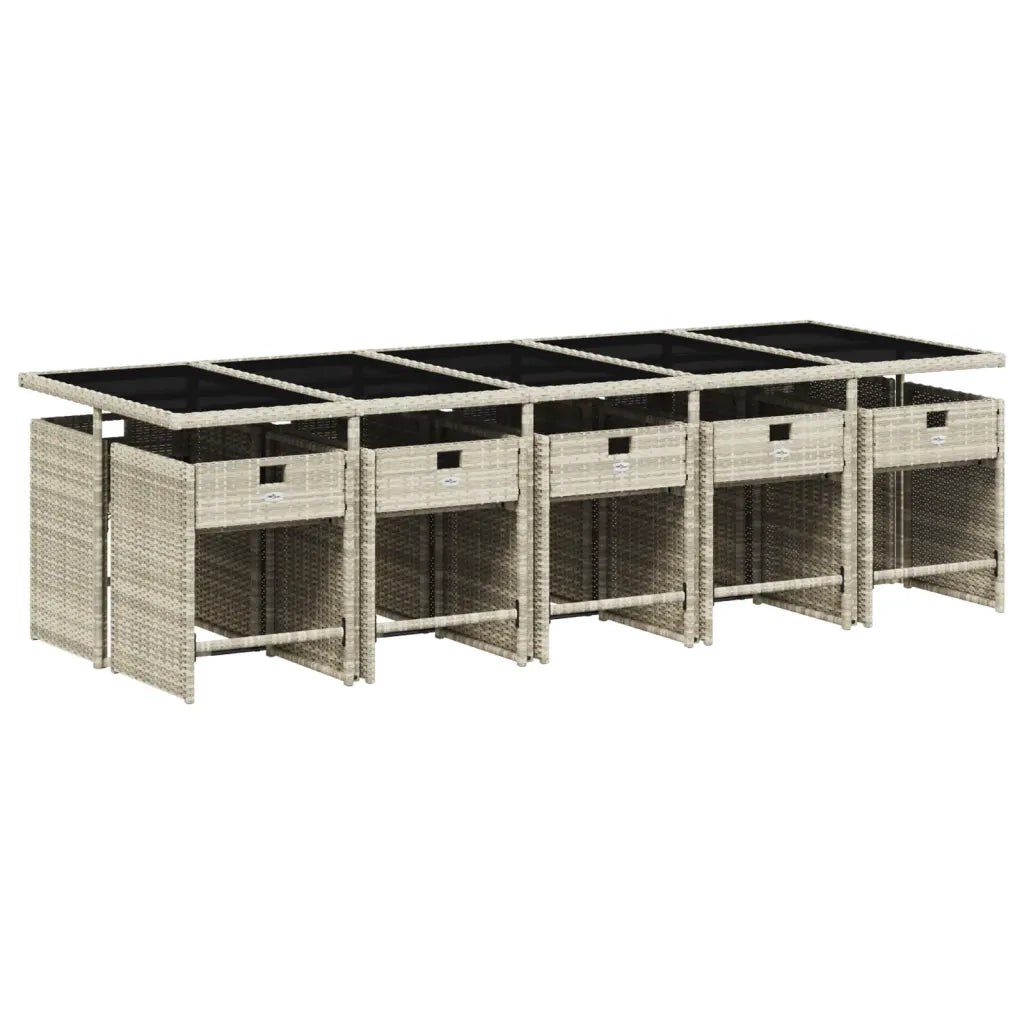 Set Pranzo Giardino 11pz con Cuscini Grigio Chiaro Polyrattan 3277882