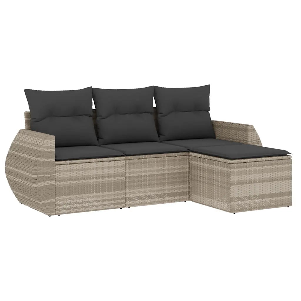 Set Divano da Giardino 4pz | Set Salotto da Giardino con Cuscini Grigio Chiaro Polyrattan
