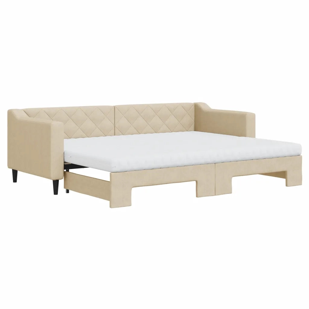 Divano Letto Estraibile con Materassi Crema 80x200 cm Tessuto 3197443