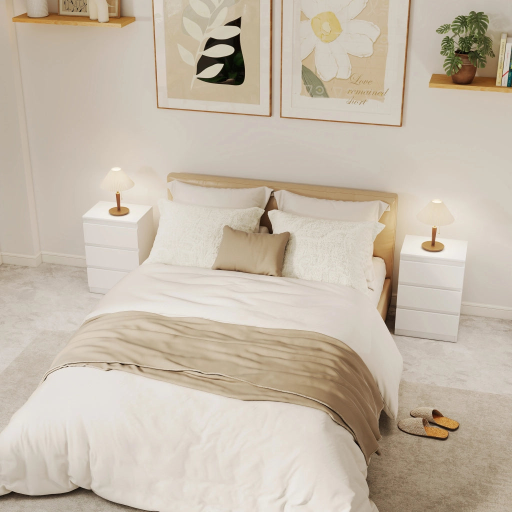 Comodino Set 2 Pezzi ¨C Xylo ¨C 3 Cassetti Bianco Legno