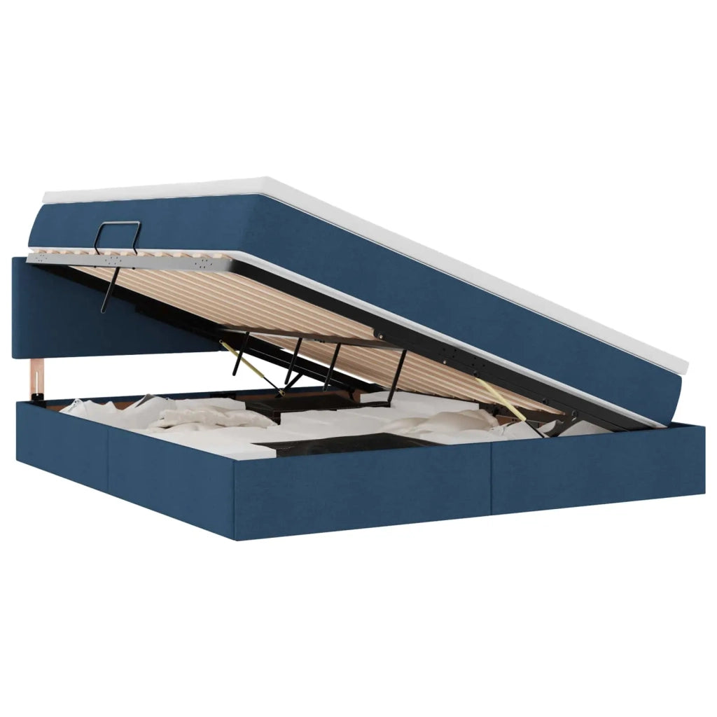 Letto con contenitore e LED con led Blu 160 x 200 cm Tessuto