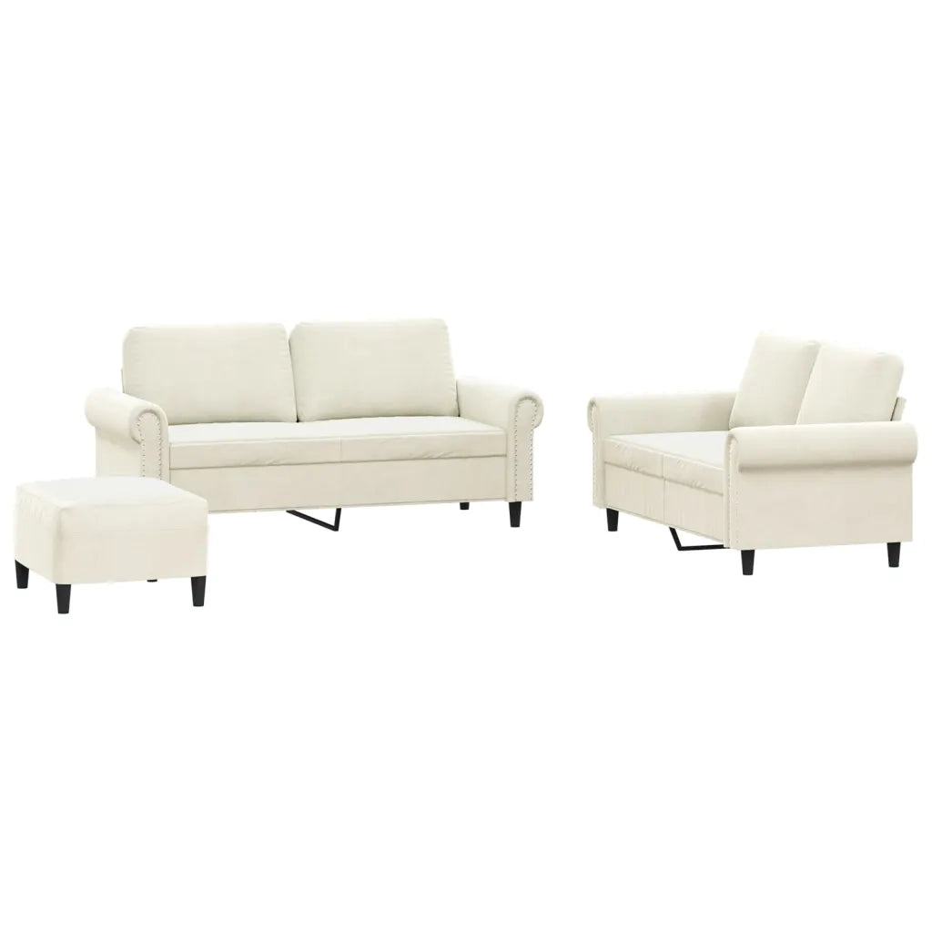 Set di Divani 3 pz con Cuscini Crema in Velluto 3202228