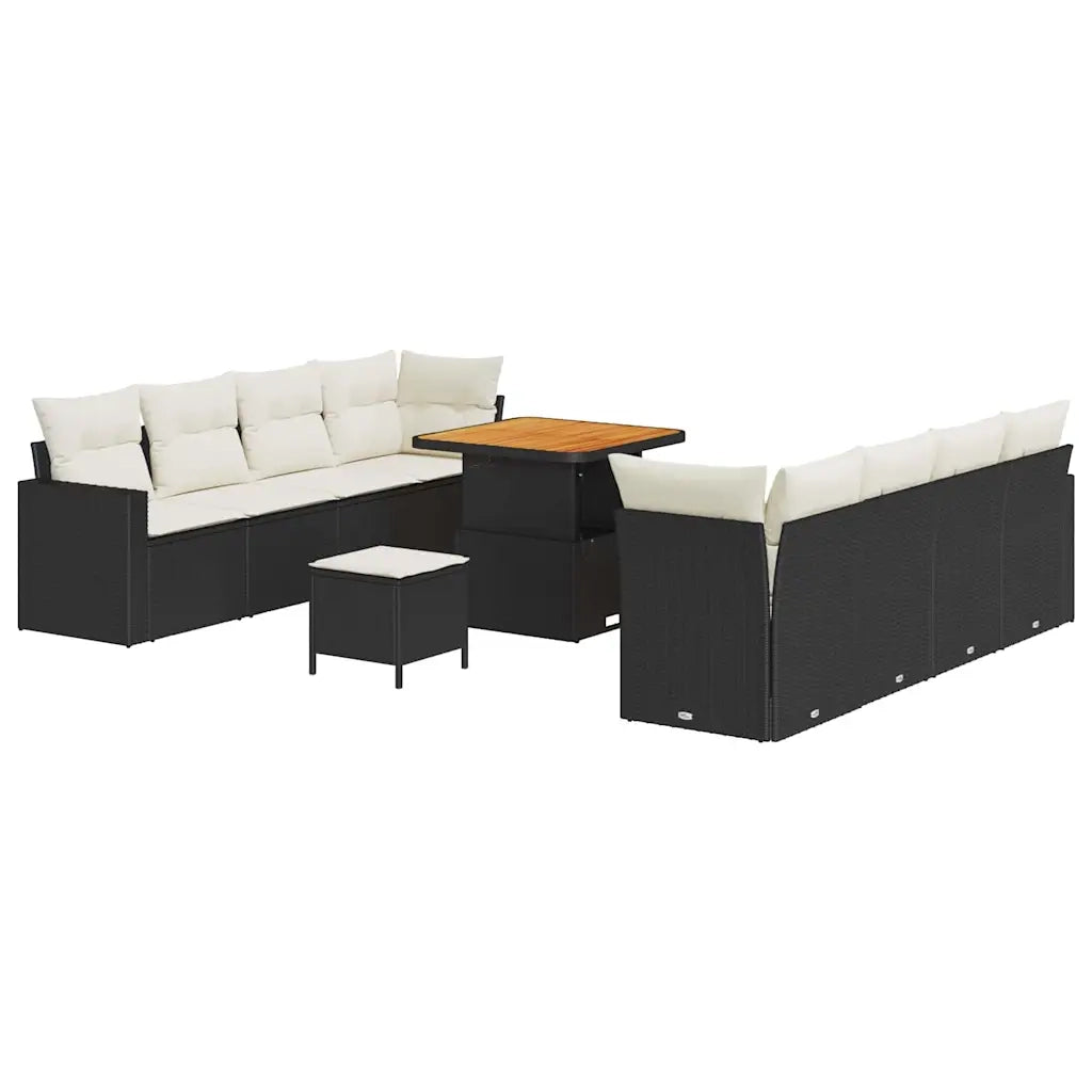 Set Divano da Giardino 12 pcs Nero e Crema polyrattan