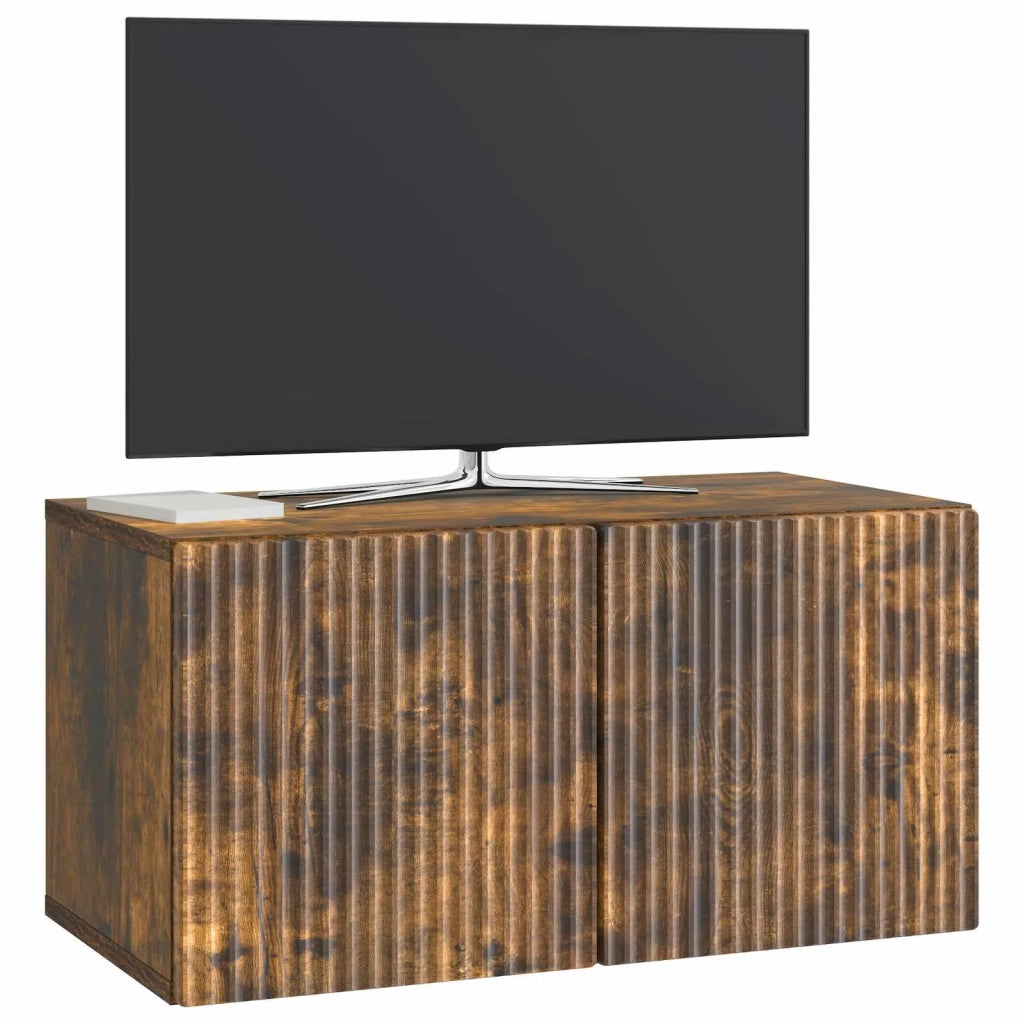 Mobile Porta TV da Muro-Credenza per TV sospesa Rovere Fumo 59,5 x 31 x 30 cm 573290
