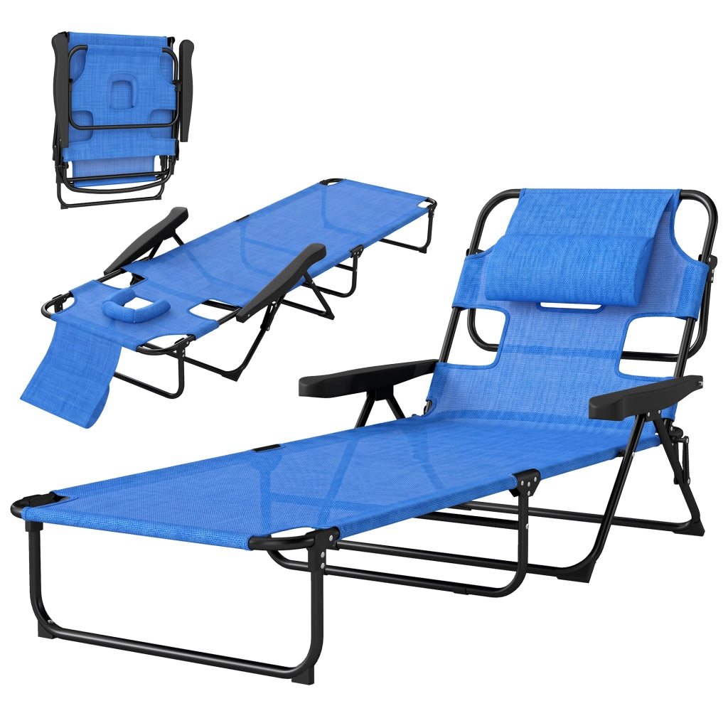 Sdraio da Giardino Pieghevole con Schienale Regolabile, Cuscino e Foro per Viso, Blu Scuro