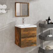 Mobile da Bagno con Lavabo e Specchio Rovere Fumo