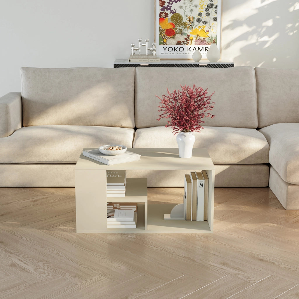 Tavolino Centrale da Salotto Antaa con Vani Aperti 80 x 50 x 40 cm - Color Avena Oatmeal [en.casa]