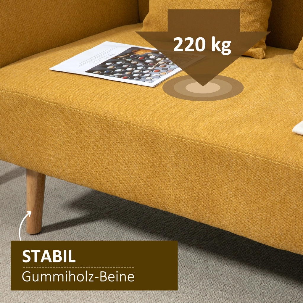 Divano 2 posti con cuscini ¨C Minimal ¨C Tessuto giallo 130x70x80 cm