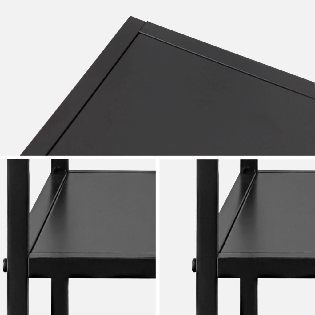 Set 2 comodini in metallo nero con ripiano, nero