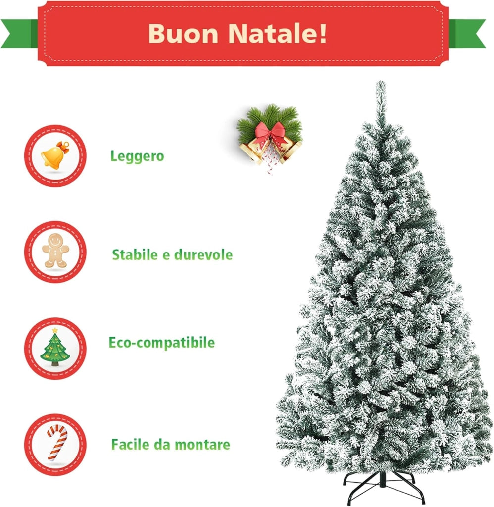 Albero di Natale Innevato 180 cm, Albero di Natale con 600 Rami Folti e Base di Metallo con Cuscinetti Antiscivolo, Ideale per Casa, Ufficio e Negozio (180cm)