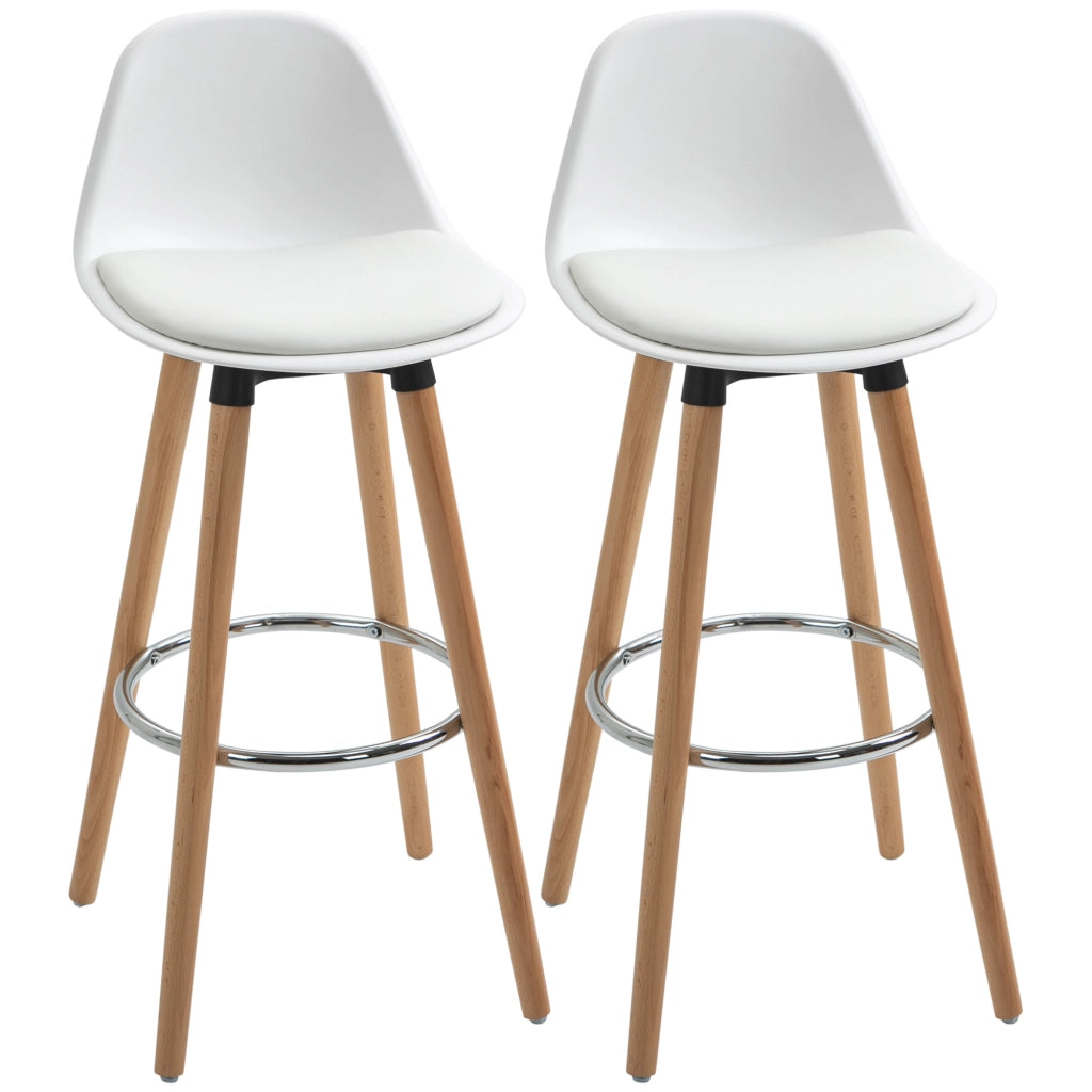 Set 2 Sgabelli da Bar con Schienale ¨C Minimal ¨C Legno e Plastica, Bianco