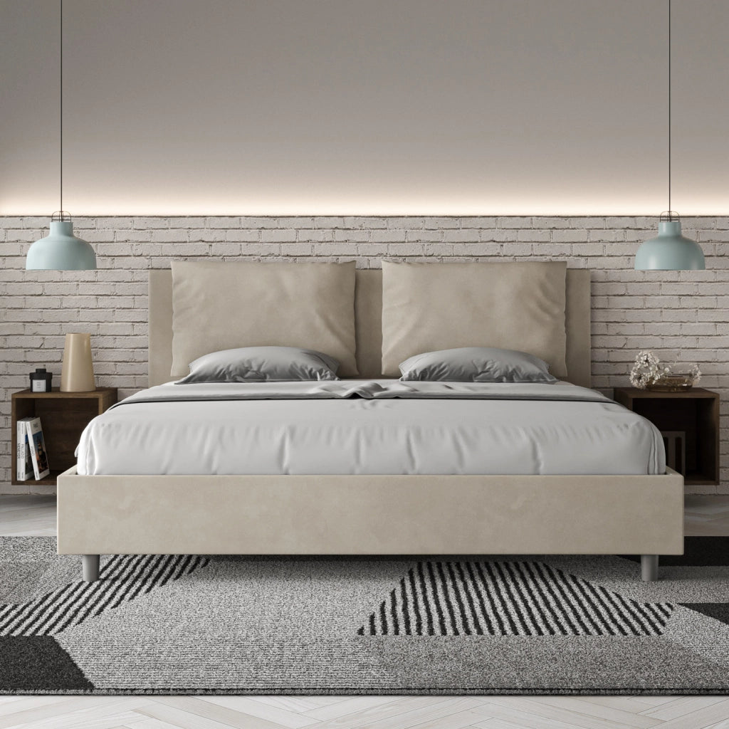 BS COM Letto matrimoniale king size senza rete imbottito 190x210 microfibra sabbia