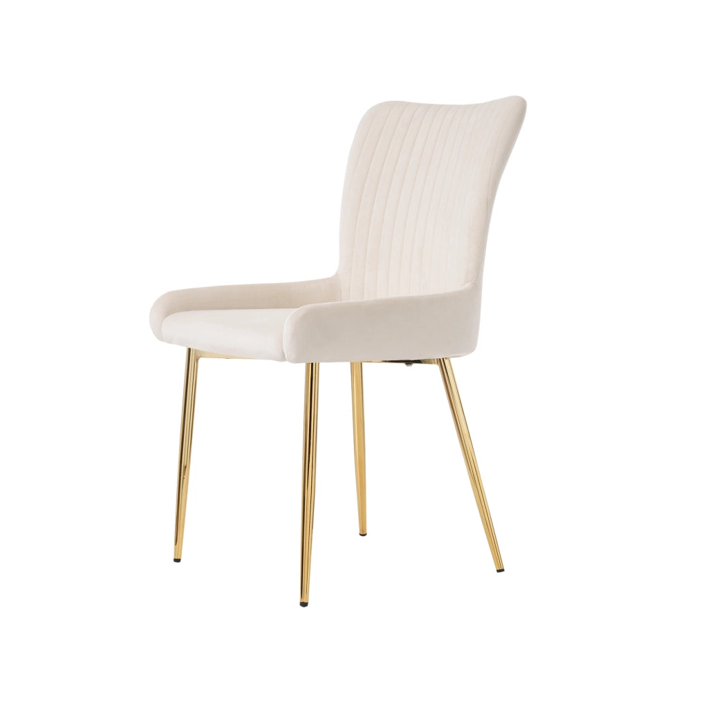 Sedia da Pranzo in Velluto con Gambe in Metallo Oro ¨C MINIMAL ¨C Set 4 Pezzi, Beige