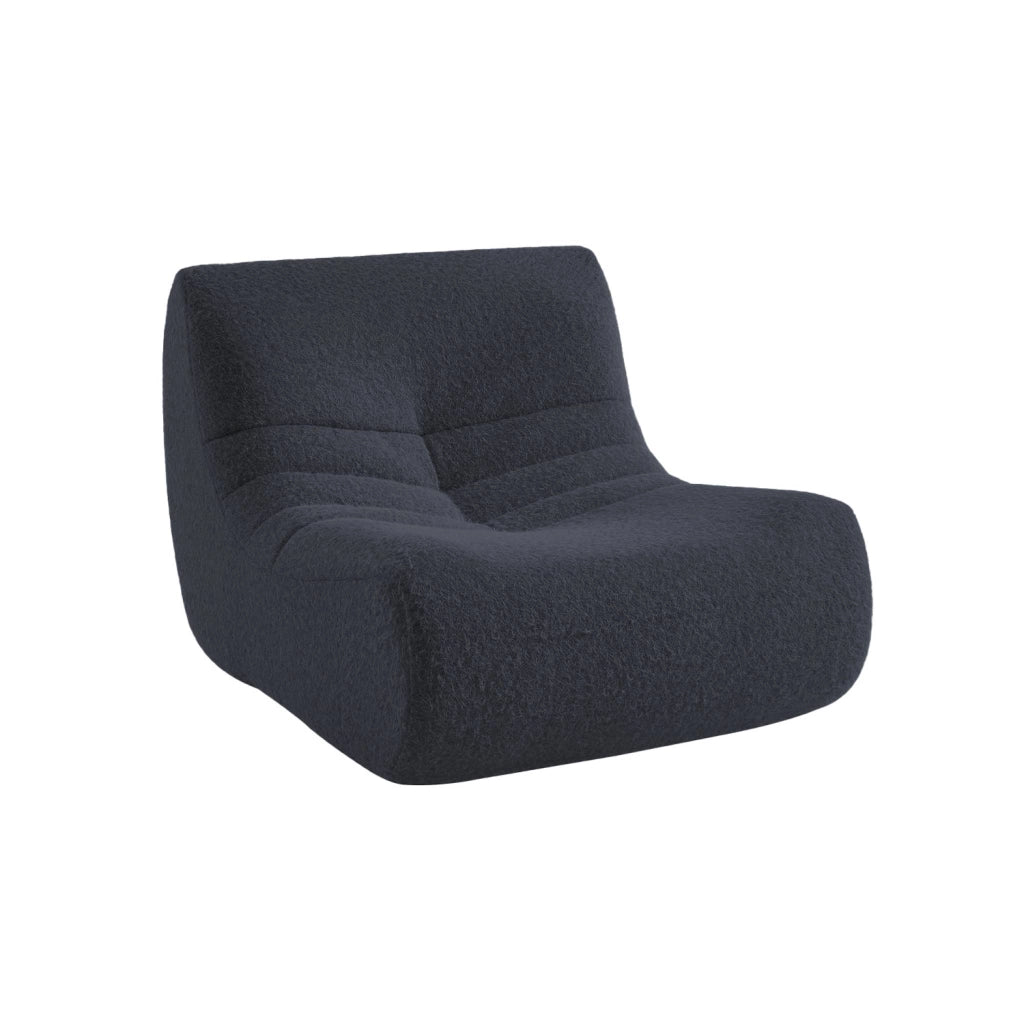 Poltrona senza braccioli in tessuto effetto alpaca, blu notte