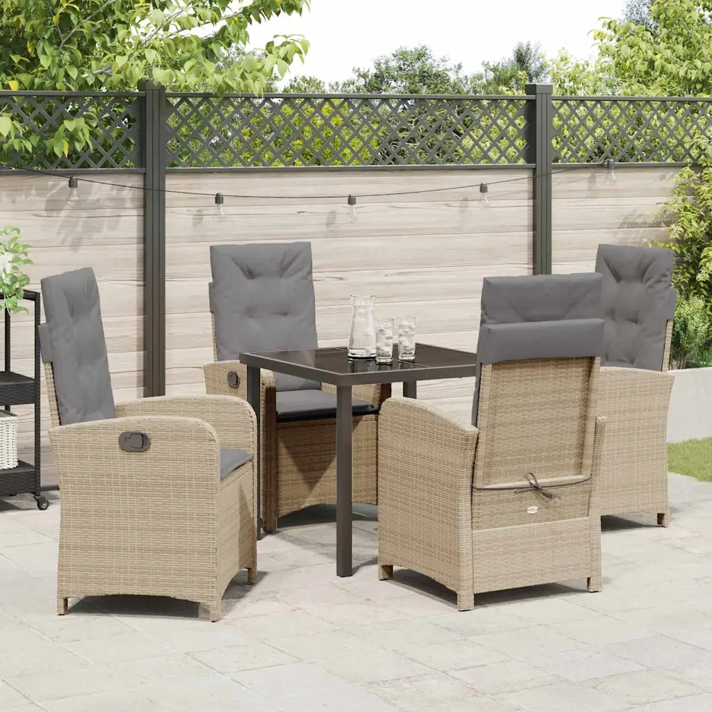 Set da Pranzo per Giardino con cuscino 5 pcs Beige polyrattan