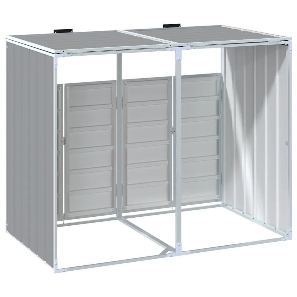 vidaXL Copribidone con Ruote per 2 Bidoni Grigio 144x81x113 cm Acciaio