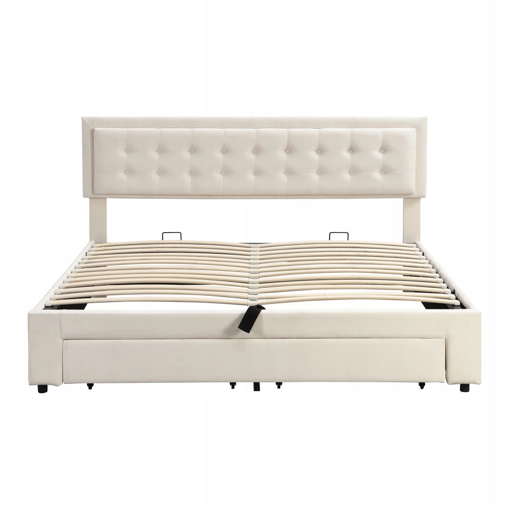 Letto imbottito con cassetti - Xylo - 160x200 - Beige
