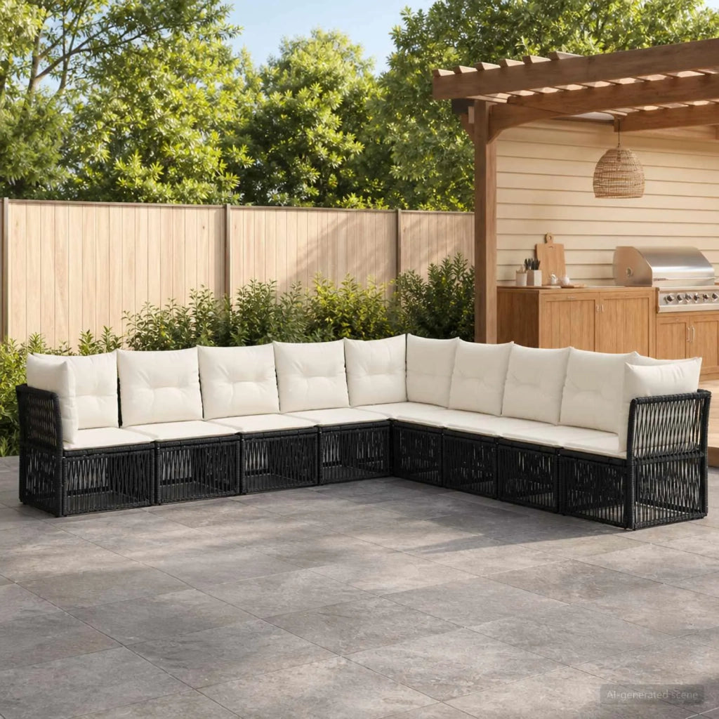 Set Divano da Giardino 9 pz Nero polyrattan 3434245