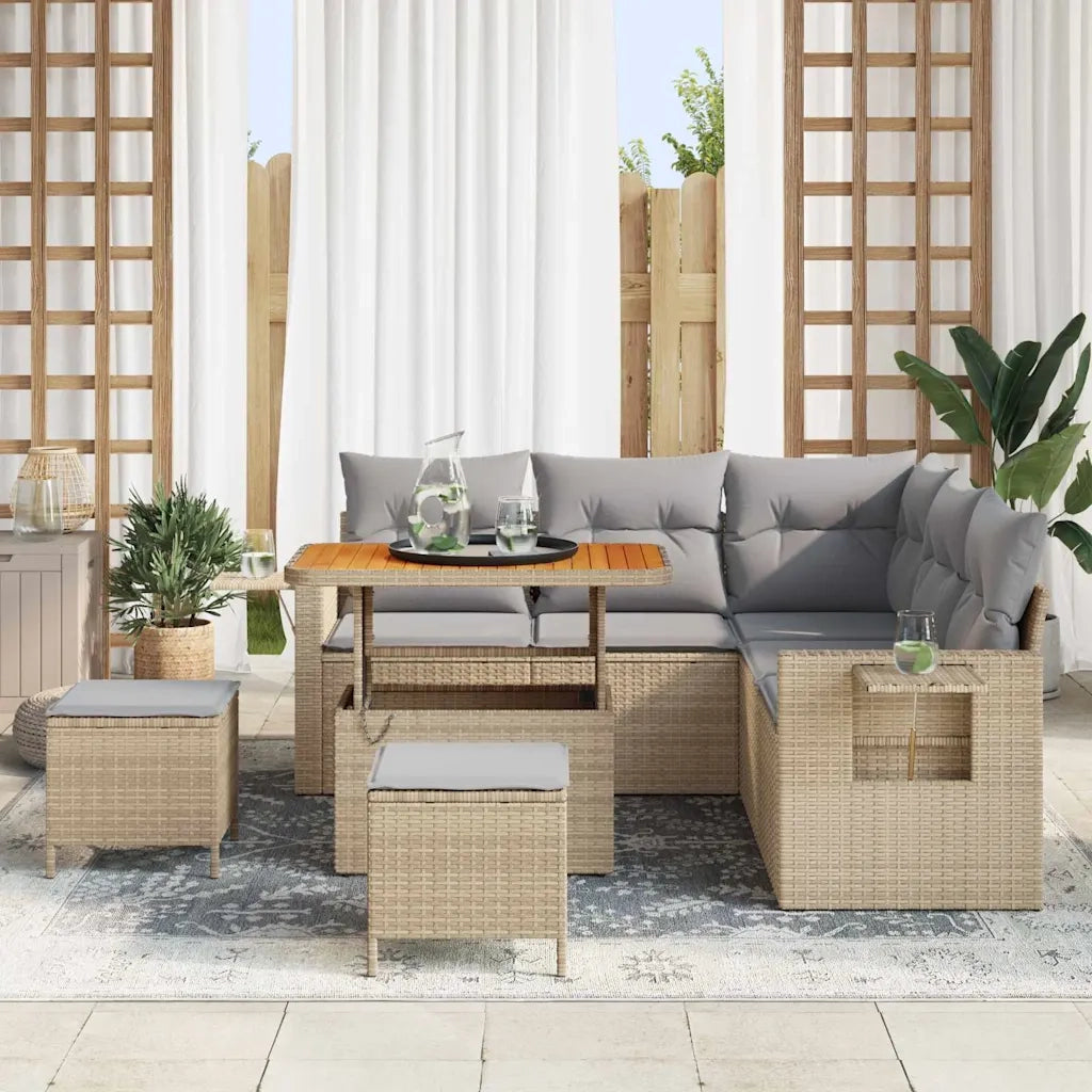 Set Divano da Giardino con cuscino 8 pcs Beige polyrattan