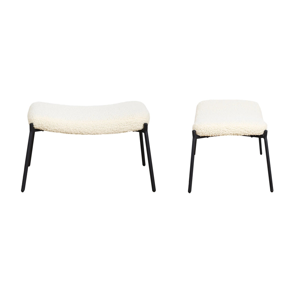 Poltrona in tessuto bouclette beige con poggiapiedi EIRA