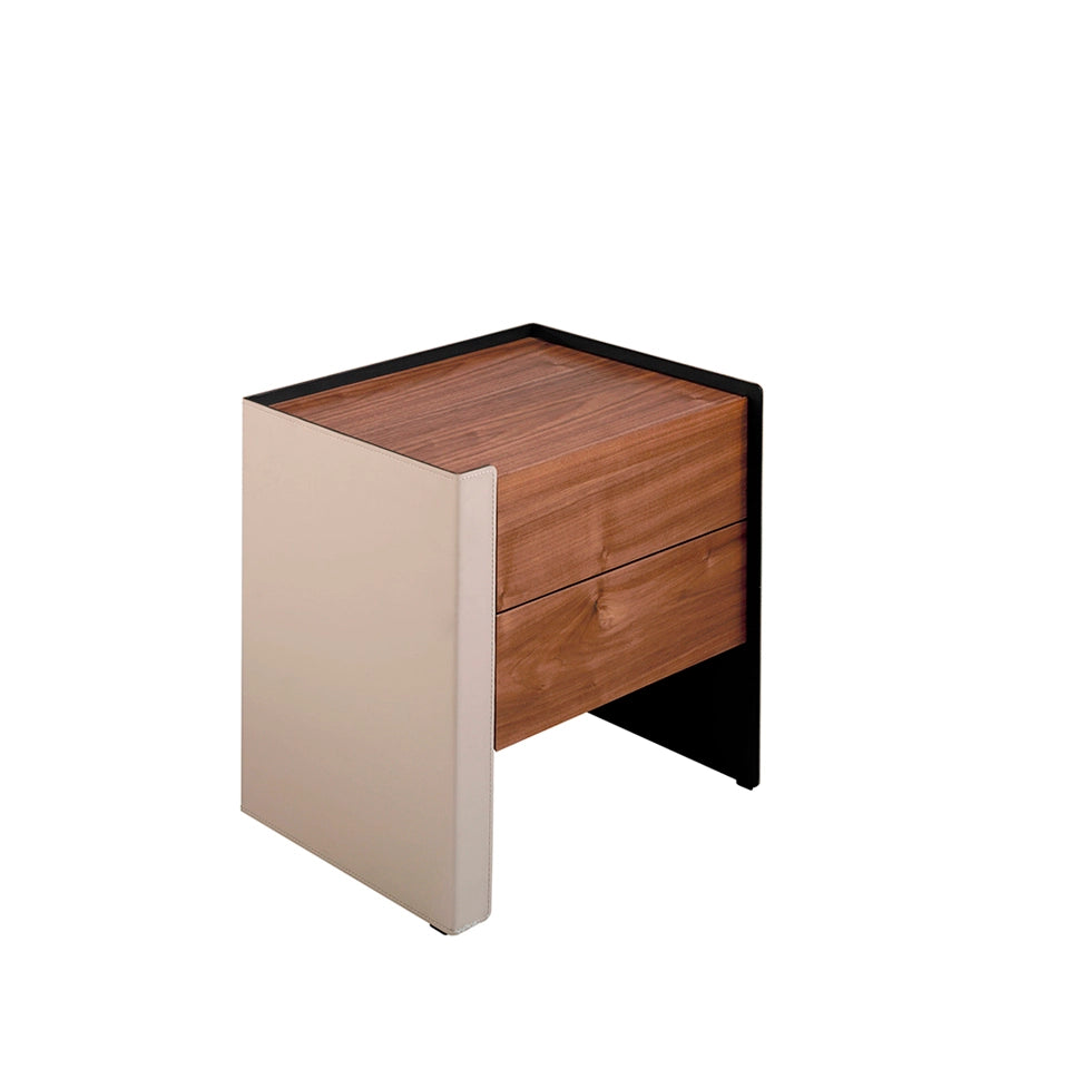 Comodino 50x38x51 cm in legno di noce e pelle riciclata