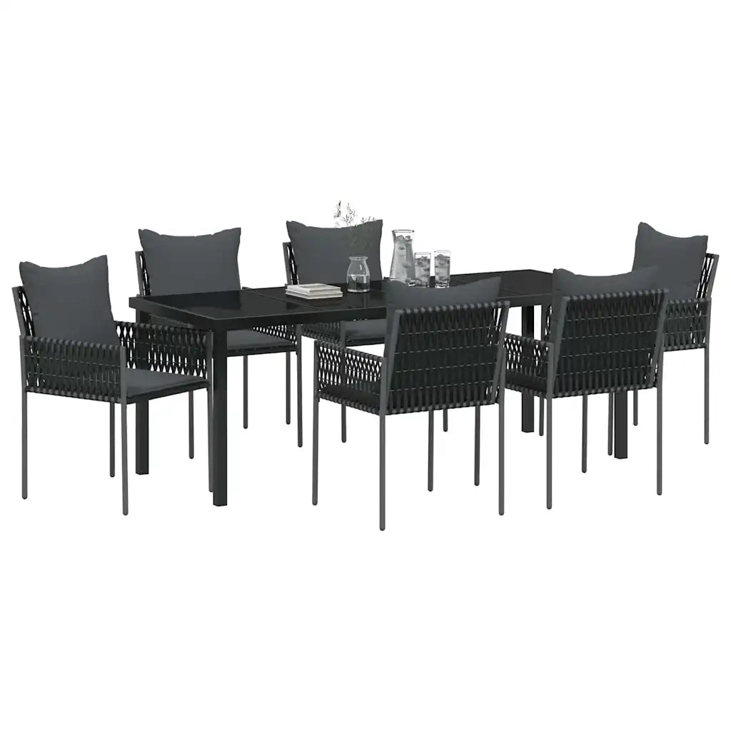 Set da Pranzo per Giardino 7 pcs Nero e Grigio Rattan in PE 3379105