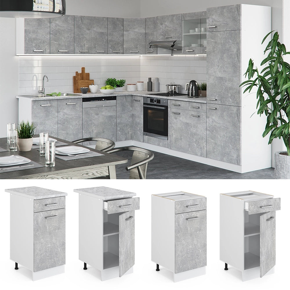 Mobiletto base per cucina R-Line Calcestruzzo/Bianco 40 cm, PL Antracite Vicco