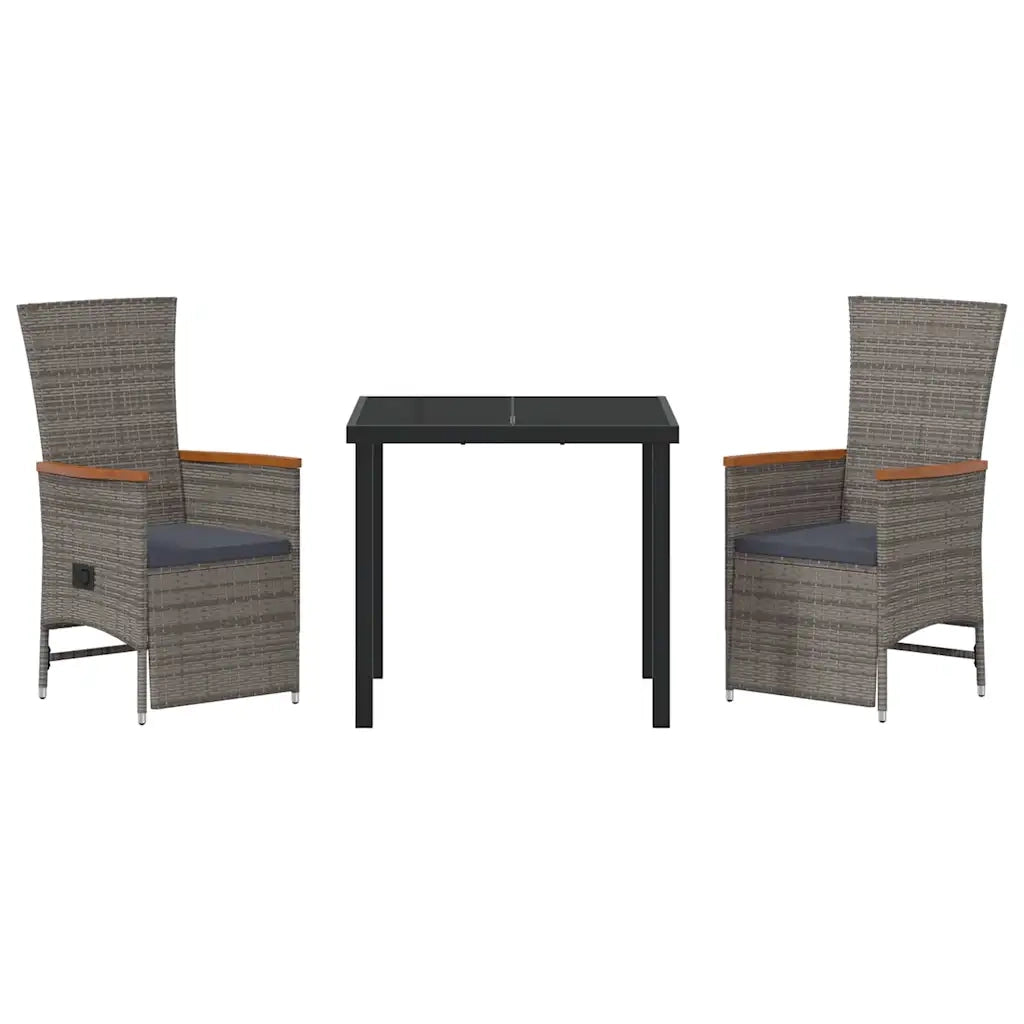 Set da Pranzo per Giardino con cuscino 3 pcs Grigio polyrattan