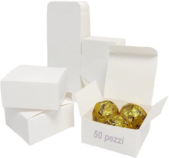Decine di Regali 50 Pezzi - Carta Kraft - Scatola Quadrata - Facile da Assemblare - Ecologico - 6 x 6 x 3 cm - Scatole Regalo