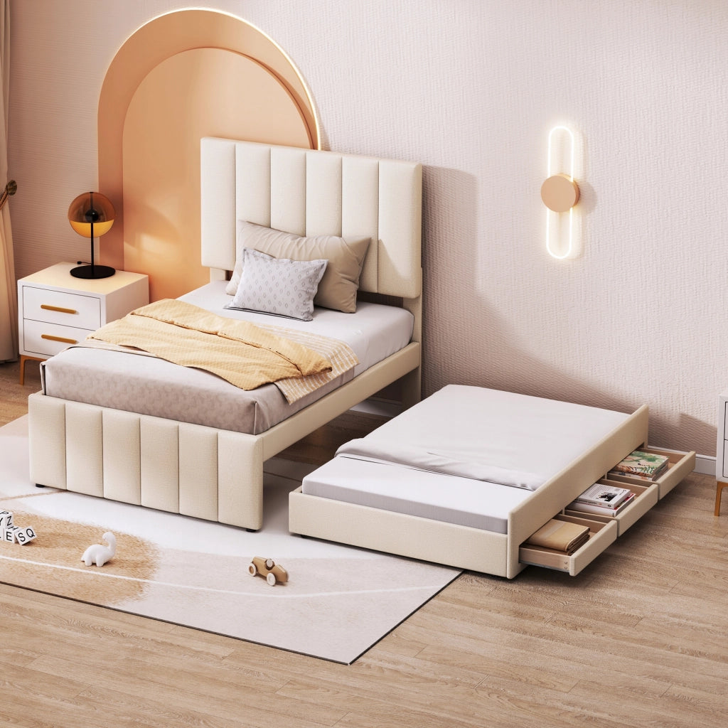 Letto imbottito 90x200 con contenitore - Xylo - Beige