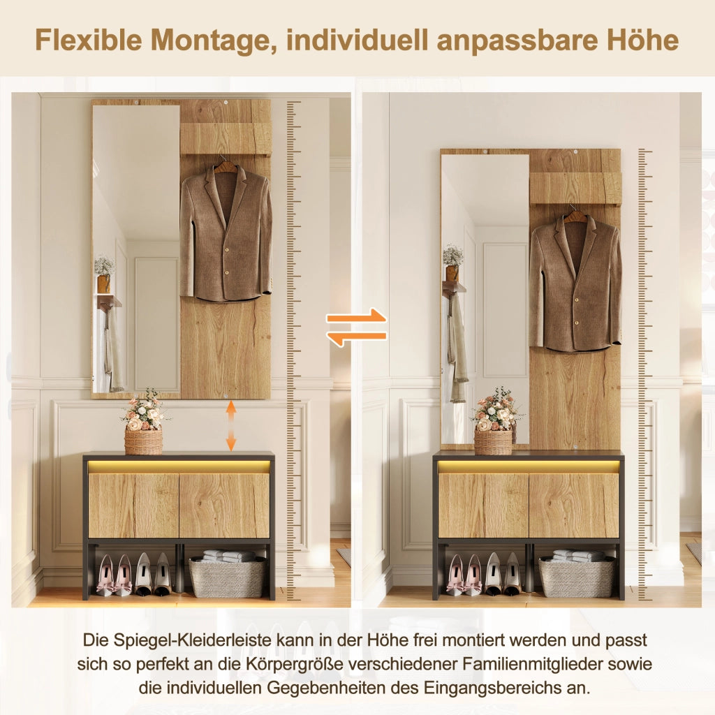 MOBILE INGRESSO 3 in 1 60x38x145 cm con specchio, appendiabiti e 2 cassetti
