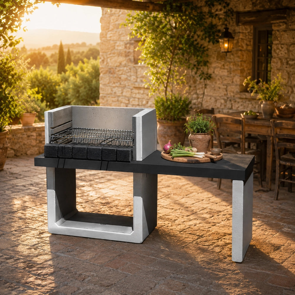 Sarom barbecue porto new legna carbonella 160 x 51,5 x 96,8 cm griglia e ampio tavolo laterale